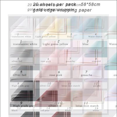 खरीदें कोरियाई शैली अर्ध पारदर्शी गोल्डन बॉर्डर गुलाब रैपिंग पेपर 58*58 सेमी 20 शीट प्रति पैक ऑनलाइन निर्माण