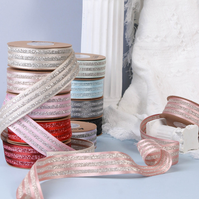 अच्छी कीमत Japanese Sparkling Pink Stripe Ribbon DIY Bow Hair Accessories Dress Accessories Silver Onion Stripe Flower Gift Product straps ऑनलाइन